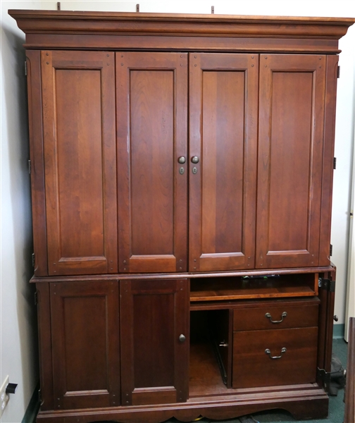 Very Nice Cherry Cabinet Desk with Bifold Paneled Doors - Top Interior Has Many Shelves - Bottom Has Dovetailed Drawers and Pull Out Keyboard Drawer Overall Measures 78 1/2" tall 58" by 26"