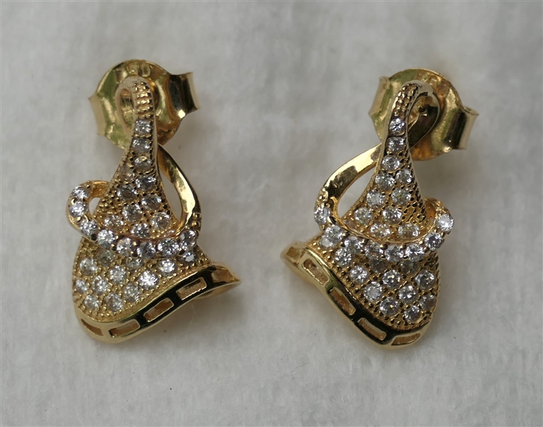 Pair of 18kt Yellow Gold Earrings with CZ Accent Stones -  Marked 18k SBK - Earrings Each Measure 1 /2" Long - Earrings Weigh 3.0 Grams