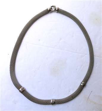 Nice Italian Sterling Silver Necklace with Diamond Stations - Necklace Measures 20"