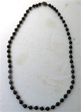 Sterling Silver and Black Onyx Beaded Necklace - Sterling Silver Clasp - Necklace Measures 24"