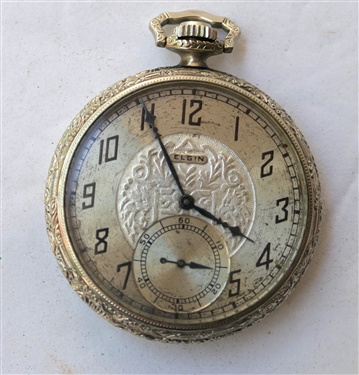Elgin 17 Jewel Pocket Watch in White Gold Filled Case - Watch Number 28168375 - 10kt White Gold Filled "Giant" Case -  Watch Measures 1 3/4" Across
