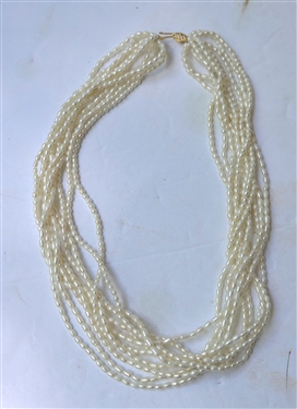 10 Strand Freshwater Seed Pearl Necklace with 14kt Yellow Gold Clasp - Necklace Measures 18"