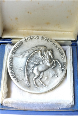 "American Horse Shows Association" Medallion with Pegasus Horse by Medallic Art Co. Danbury Ct. Bronze S/P in Fitted Case - Medallion Measures 2 1/4" Across