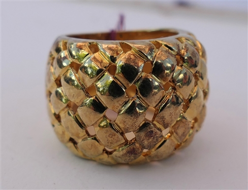 Gold Over Sterling Silver Basketweave Dome Ring - Ring Size 7 1/2