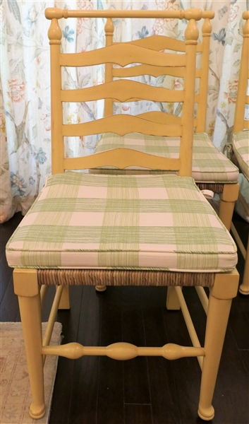 4 Beautiful Italian Ladderback Rush Bottom Chairs by Somerset Bay furniture- Padded Foot - Green and Cream Cushions
