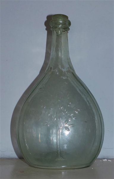 19th Century Handblown Bottle with Tree and Wheat - Green In Color - Measures 9 1/4" tall 6" wide