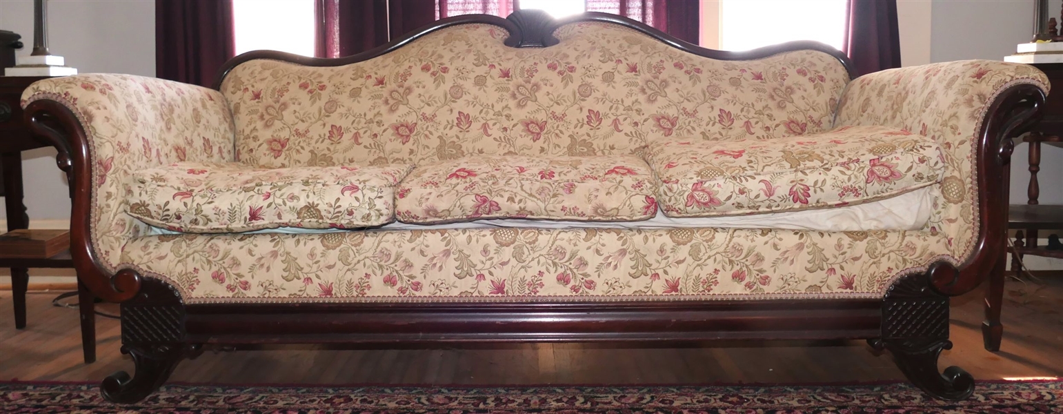 Mahogany Sofa with Shell and Swan Decoration - Measures 34" tall 80" Long