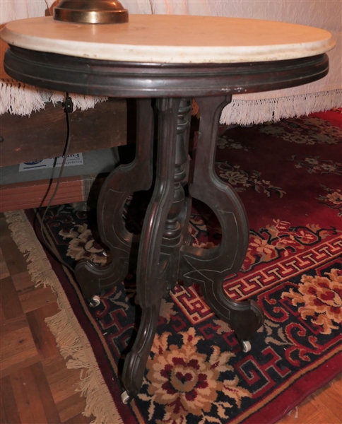  Mahogany Victorian Marble Top Oval Table - Marble Has Some Chips Around Edge - Measures 28" Tall 23" by 17" 