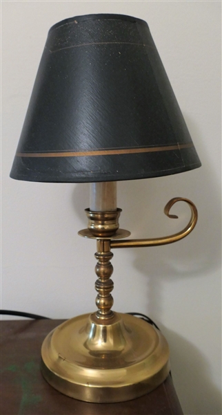 Heavy Brass Candle Lamp with Black Shade - Measures 15" Tall 
