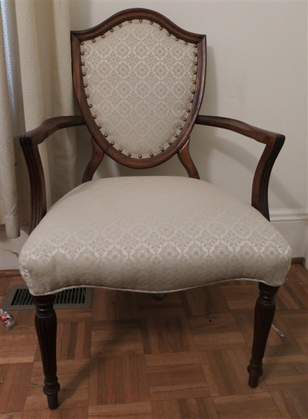 Oak Arm Chair with Reeded Legs - Nail Head Trim - Measures 35 1/2" tall 22" by 18" 
