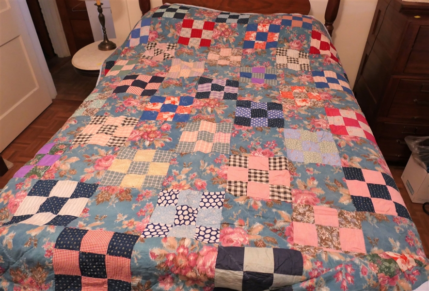 Hand Quilted Patchwork Quilt - Measures 90" by 77"