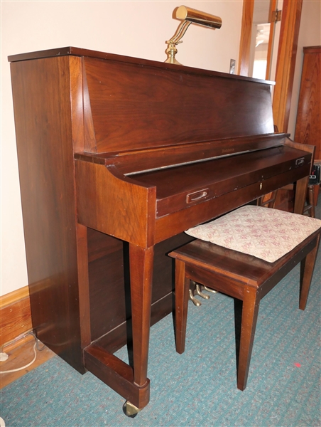Baldwin "Hamilton" Upright Piano with Bench and Lamp - Very Nice Clean Piano - Original Shipping Tape Intact - Serial Number 482245