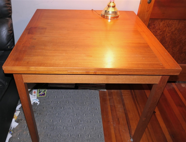 Made in Denmark Teak Square Table with Pull Out Leaves  - Closed Table Measures 29 1/2" tall 33 1/2" by 33 1/2" 