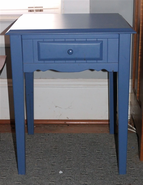 Blue Painted Table with Drawer - Measures 24" Tall 19" by 18"