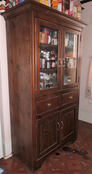 Pine Kitchen Cabinet with Glass Doors, Drawers, and Cabinet Doors - Measures 71" tall 40" by 18" 
