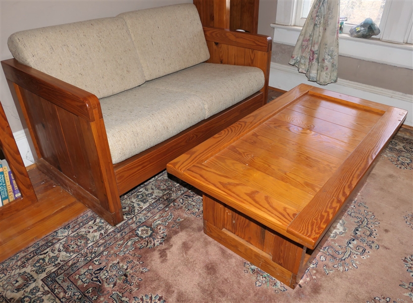 This End Up Pine Love Seat and Coffee Table - Love Seat Measures - 32" tall 51" by 31 1/2" 
