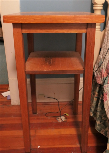 Oak Side Table - Measures 30 1/2" tall 16" by 16" 