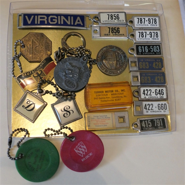 Collection of Vintage Key Fobs, DAV State Key Tags, Buick Motor Division, Pennsylvania Super Highway, Virginia, Esso Motor Club, The Bank of Virginia