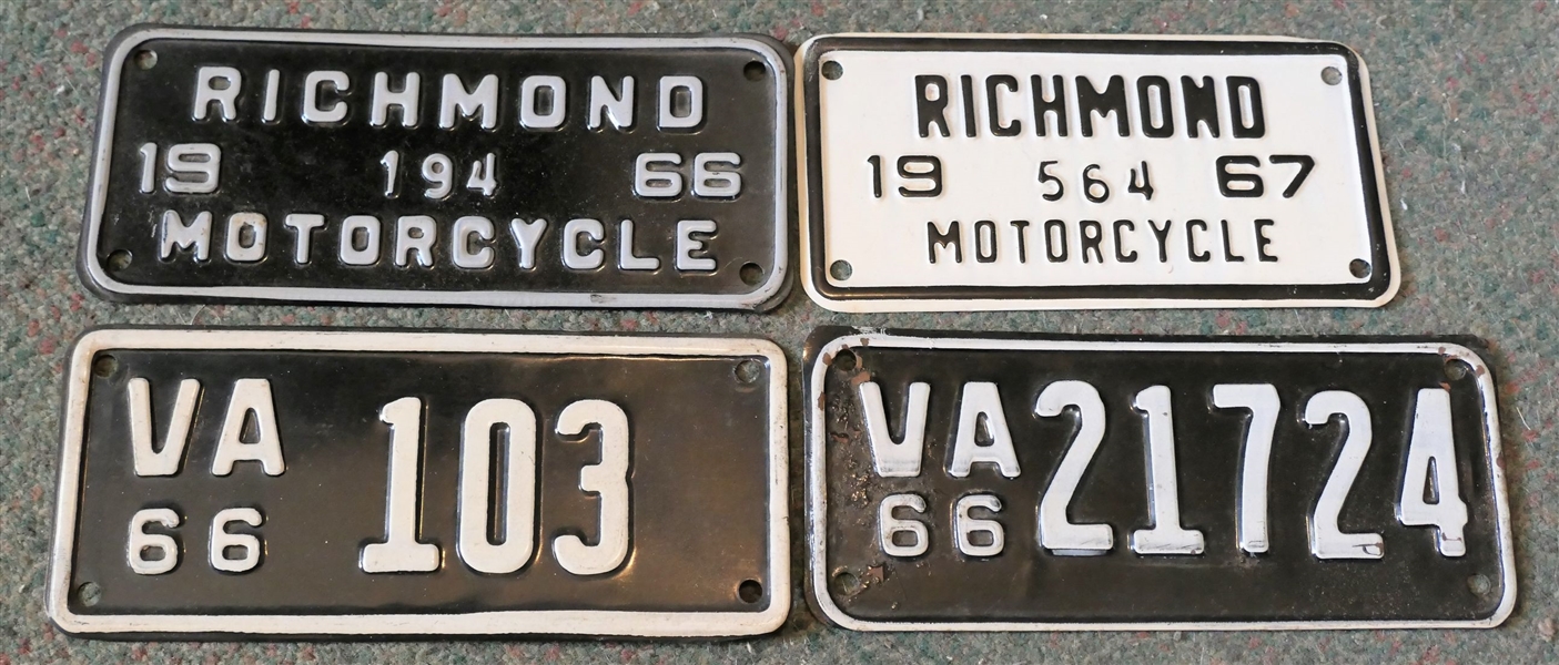 1966 and 1967 Richmond Motorcycle Tags, and 2 VA 166 Motorcycle Tags