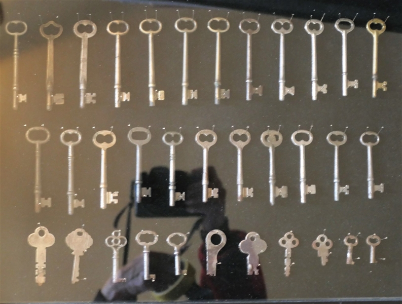 Collection of Skeleton Keys in Nice Shadowbox Frame  36 Keys