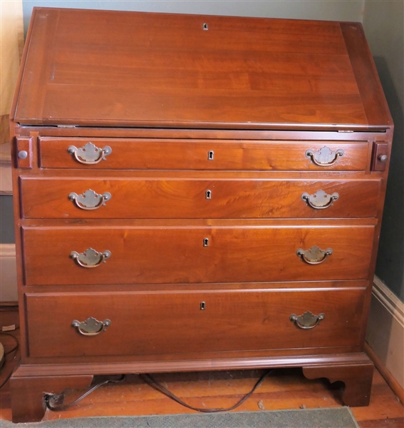 Very Nice Cherry Slant Front Secretary Desk with 4 Drawers At Bottom - Divided Desk Top with Drawers and Small Cabinet - Dovetailed Case - Very Well Made - Measures 42" tall 36" by 20"