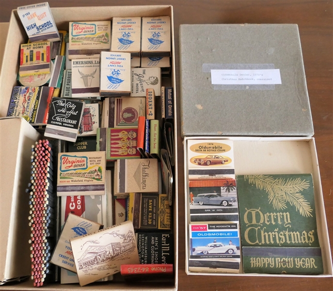Collection of Vintage Match Books including 1957, 1958, and 1974, Oldsmobile, Louis Bryan and T.E. Gregor "The Hughes House" Large Merry Christmas, Earl N. Levitt, Emersons Ltd, Virginia Diner, The...