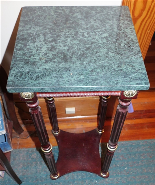 Small Green Marble Top Occasional Table - Gold Tone Details - Measures 