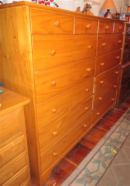 Very Long Pine Chest of Drawers - 4 Drawers Over 10 Drawers - Measures 49" Tall 62" by 17 1/4" - NO CONTENTS