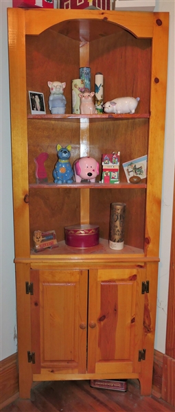 Pine Corner Cabinet and All Contents - Cabinet Measures 72 1/2" Tall 71" by 13"