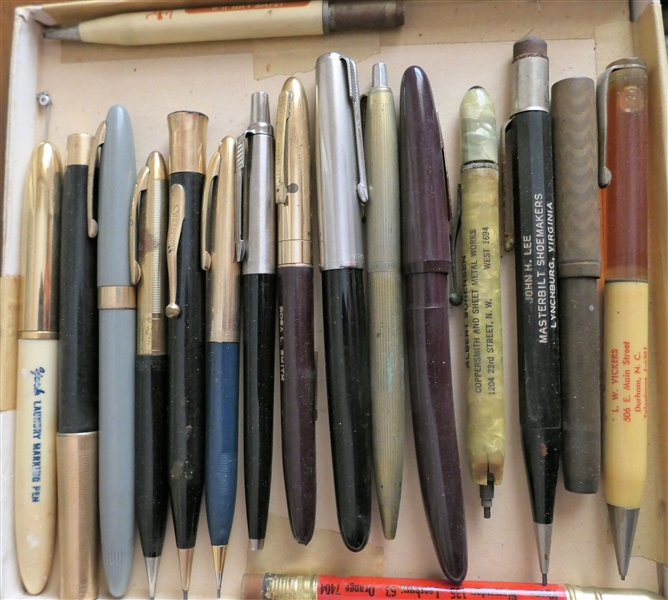 Collection of Pens and Pencils including Advertising Masterbuilt Shoemakers, Albert Sorensen, York Laundry Marker, and Others
