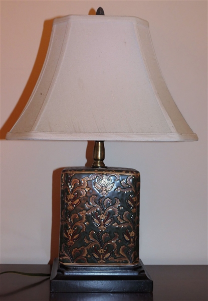 Square Ceramic Table Lamp - Measures 12" To Bulb