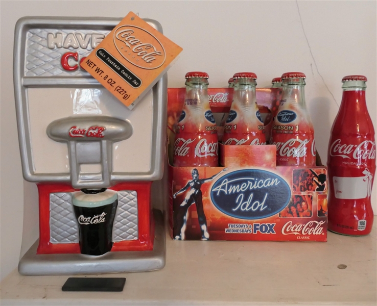 Coca Cola Coke Fountain Cookie Jar and 6 Pack of Commemorative American Idol Coke Bottles 