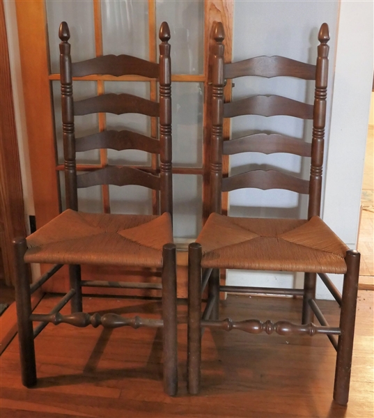 Pair of Nice Ladderback Chairs - Rush Bottoms - Acorn Finials