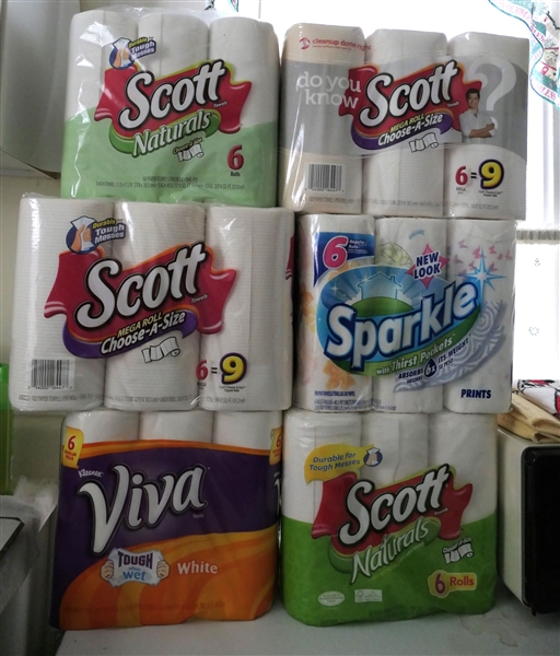 6 Brand New Packs Of Paper Towels - Scott, Sparkle, and Viva