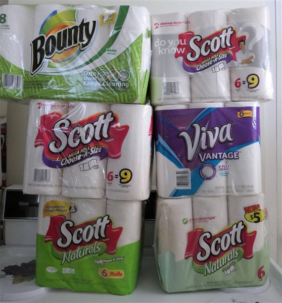 6 Brand New Packs of Paper Towels - Bounty, Scott, and VIVA 