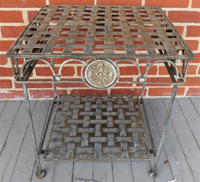 Decorative Square Metal Table with Woven Metal Top - Measures 21" tall 20" by 20" 