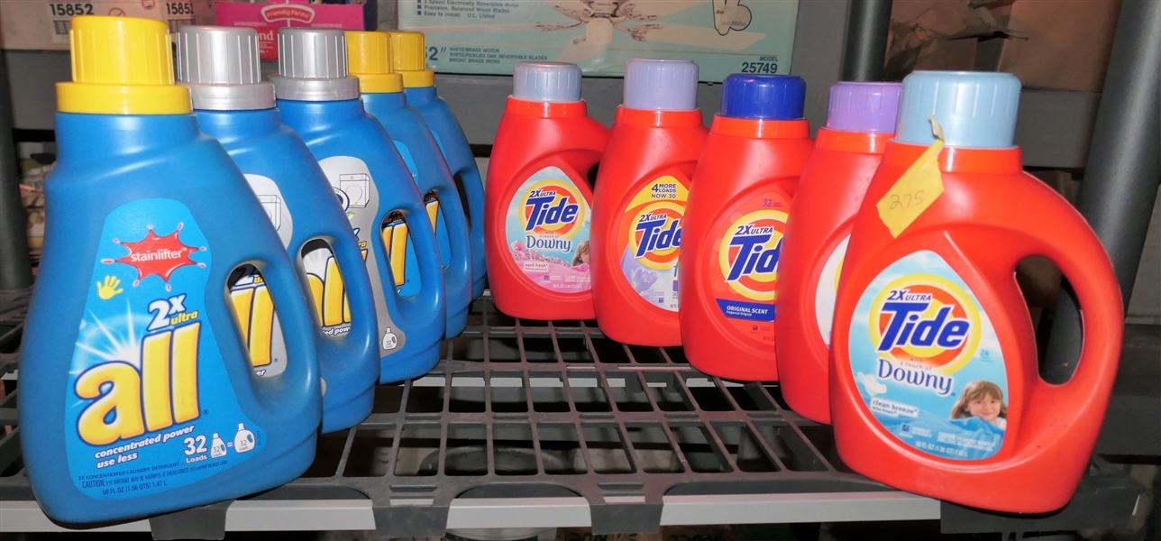 10 Brand New Bottles of Laundry Detergent - 5 Tide and 5 All 