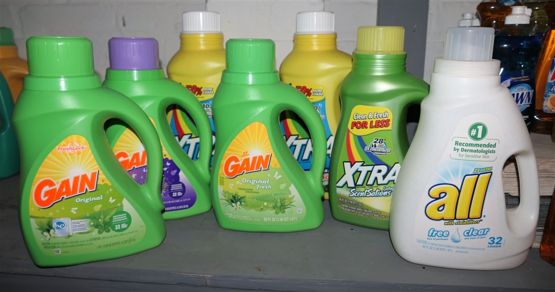  7 Brand New Bottles of Laundry Detergent - Extra, Gain, and All 