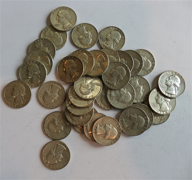 34 Silver Quarters Silver Quarters ($8.50 Face Value)  Coins Are Directly From the Estate and Have Not Been Searched or Sorted