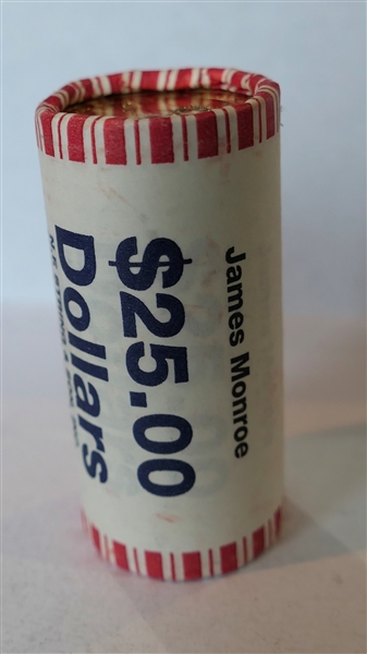$25 Dollars Face Value of Uncirculated James Monroe Dollar Coins in Original Paper Roll 