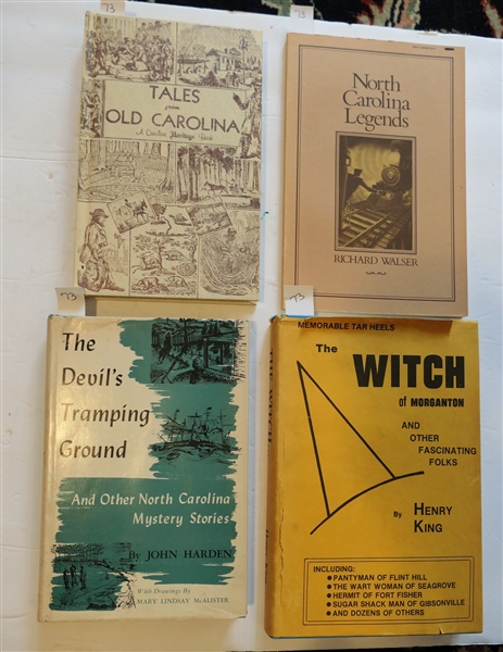 4 Books - "The Devils Tramping Ground and Other North Carolina Mystery Stories" by John Harden- 1949 University of North Carolina Press, "Tales from Old Carolina" by F. Roy Johnson Third Printing...