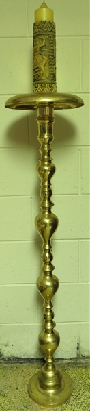 Hand Engraved Brass Candle Pedestal / Stand - Measures 48" tall 11" Across