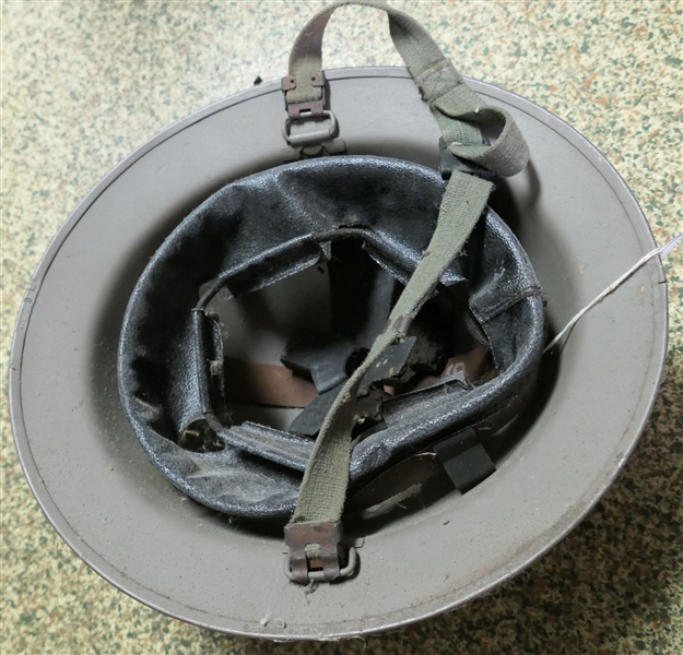 British WWII Helmet - with Liner and Strap - Top of Liner Insert Has Some Deterioration 
