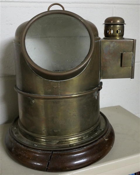 Brass Binnacle Ships Compass with Lantern on Side -Measures 12" tall 10" Across