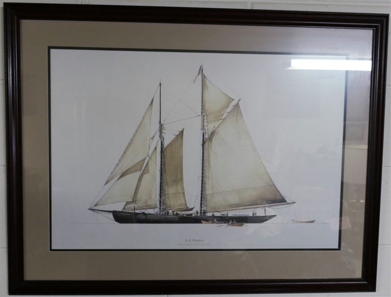 L.A. Dunton - Fishing Schooner, 123 Feet Launched Essez 1921 - Ship Print - by R.H. Shardlow -Framed and Double Matted  - Frame Measures 27" by 35 1/2" 