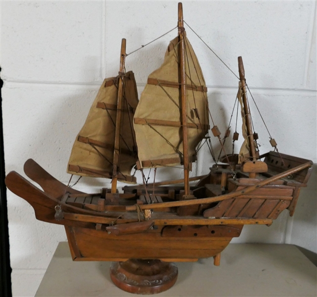 Wood Schooner Ship - Measures 18" tall 19" by 6" 