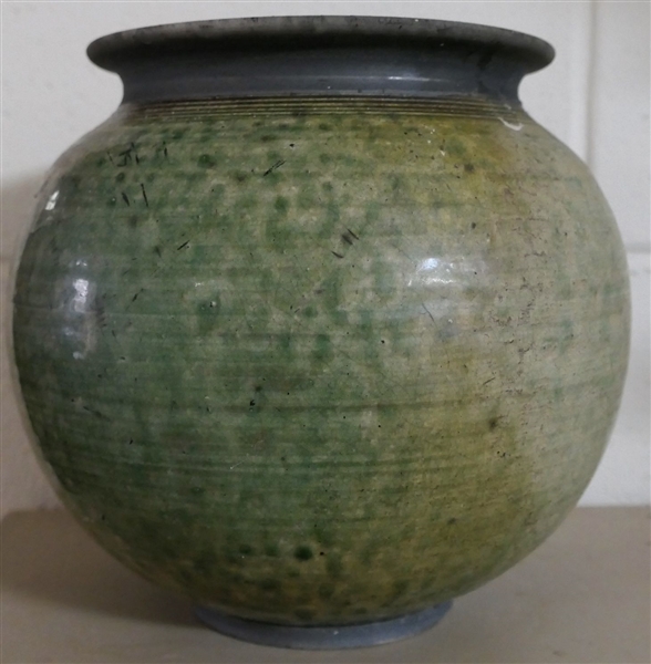 Peter 95 - Art Pottery Vase - Incised Rings - Measures 8" Tall 9" Across
