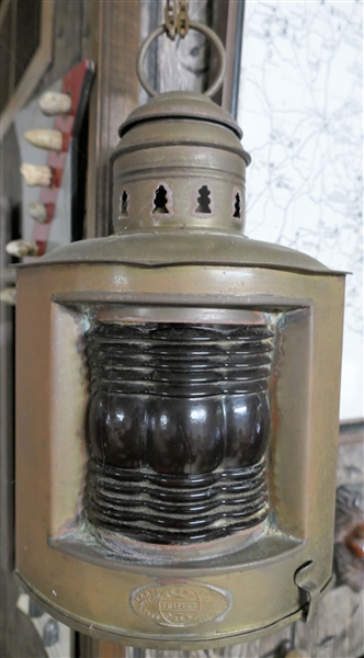 National Marine and Lamp Company - New York - Red Globe Maritime Corner Lantern - Measures 11" to Hanging Ring 