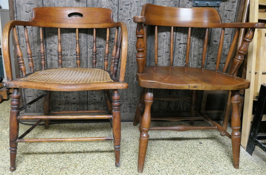 2 Captains Chairs - 1 Has Can Bottom and Other Has Soldi Wood Bottom 