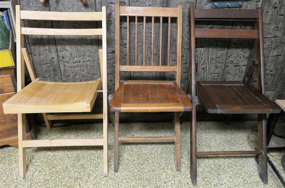 3 Wooden Folding Chairs - 